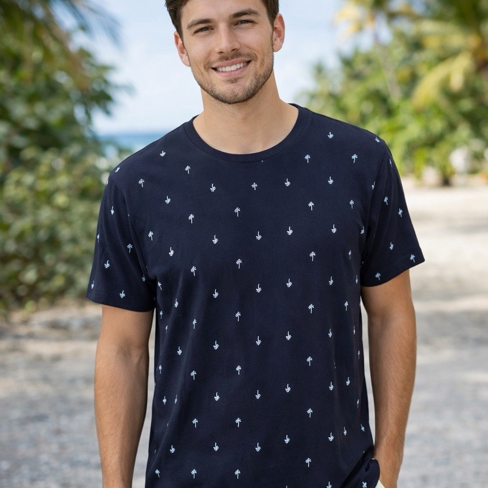 Old Navy Palm Trees T-Shirt Soft Washed Ultra-Doux Mens Medium Black Island Wear